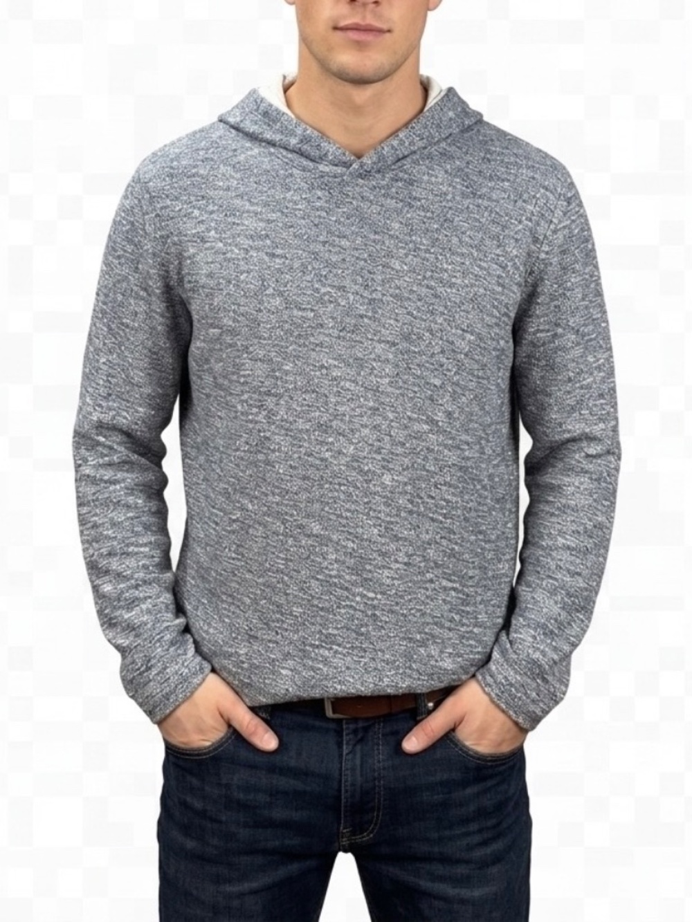 Vince Mens Gray variegated Textured Knit Pull over Hoodie Sweatshirt Sz L